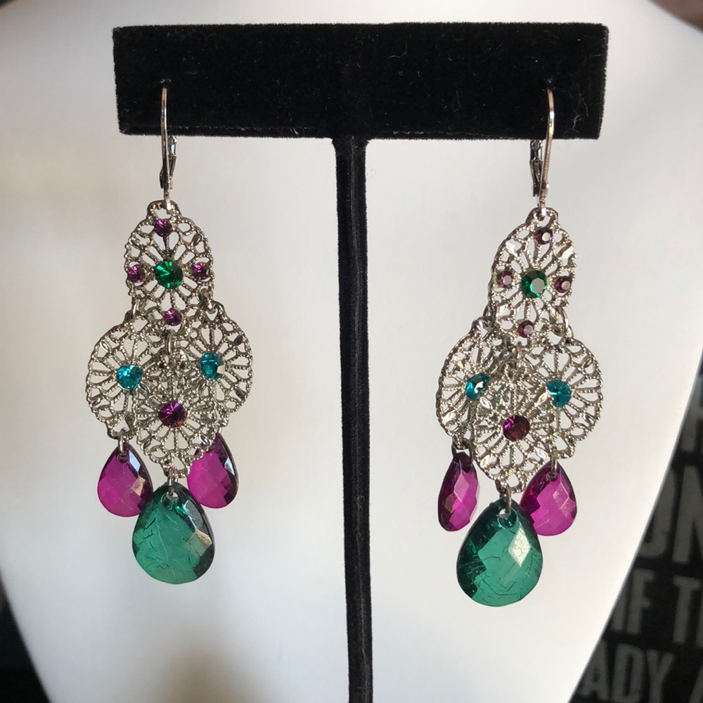 Leverback Rhinestone Bead Dangle Earrings